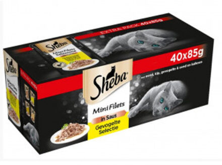 Sheba Mini Filets in saus met gevogelte multipack natvoer kat zakjes (85 g) 2 verpakkingen (80 x 85 g)