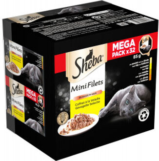 Sheba Mini Filets met gevogelte in saus multipack natvoer kat kuipjes (85 g) 2 verpakkingen (64 x 85 g)