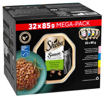 Sheba Sauce Collection Adult Mix Selectie natvoer kat (85 g) 1 verpakking (32 x 85 g)