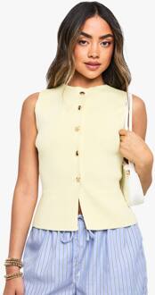 Shell Gold Button Detail Longline Gebreide Gilet, Lemon - S