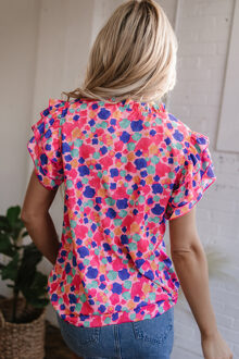 Shell Print Flutter Mouw Blouse Lichtroze