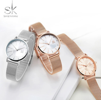 Shengke New Creative Women Watches Luxury Rosegold Quartz Ladies Watches Relogio Feminino Mesh Band Wristwatches Reloj Mujer