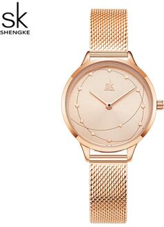Shengke Vrouwen Horloges Sk Rose Gold Ladies Horloge Voor Vrouwelijke Klok Relogio Feminino Roestvrij Staal Japan Beweging roos goud