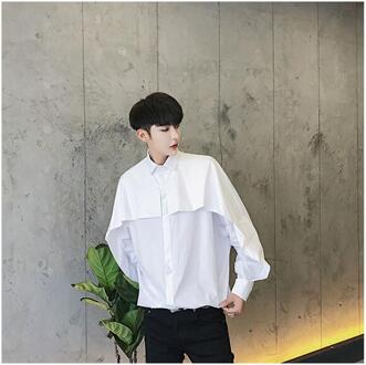 SHENGYUJIN Herfst Japanse Harajuku stijl persoonlijkheid mannelijke losse literaire simple dark Sen casual shirt haar stylist tij wit / M