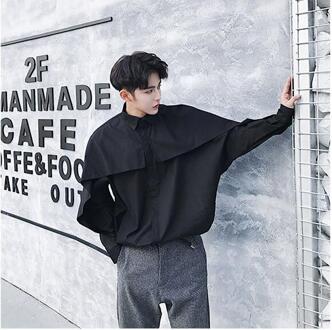 SHENGYUJIN Herfst Japanse Harajuku stijl persoonlijkheid mannelijke losse literaire simple dark Sen casual shirt haar stylist tij zwart / S