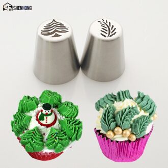 SHENHONG 2 STKS Kerstboom Icing Piping Tips Speciale Russische Leaf Nozzle Bakvormen Cupcake Cake Decorating Pastry Bakken Tools