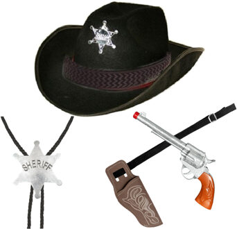 Sheriff verkleedset - 4-delig - incl hoed/holster/revolver/ketting - volwassenen