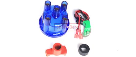 Sherryberg Distributeur Cap Voor Empi Rood/Blauw/Wit/Geel + Rotor + 009 Elektrische Ontsteking Kit Om fit Voor Meest Bosch 4 Cilinder blauw cap ROTOR 009