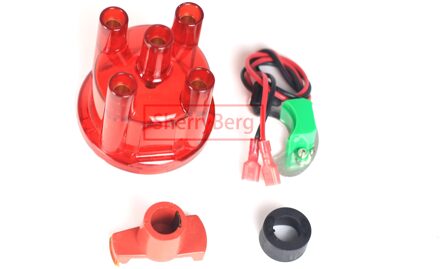 Sherryberg Distributeur Cap Voor Empi Rood/Blauw/Wit/Geel + Rotor + 009 Elektrische Ontsteking Kit Om fit Voor Meest Bosch 4 Cilinder rood cap ROTOR 009