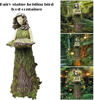Sherwood Fern Fairy Beeldhouwwerken Met Vogel Feeder Hars Ornament Outdoor Tuin Standbeeld Leuke Tuin Accessoires Decoratie De Jardin
