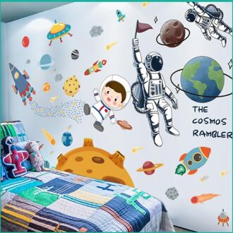 [Shijuehezi] Outer Space Muurstickers Diy Planeten Rockets Astronaut Muurstickers Voor Kinderen Kamers Baby Slaapkamer Home Decoratie rocket en astronaut