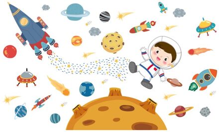 [Shijuehezi] Outer Space Muurstickers Diy Planeten Rockets Astronaut Muurstickers Voor Kinderen Kamers Baby Slaapkamer Home Decoratie rockets sticker