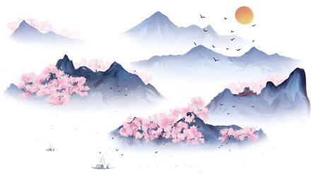 [Shijuekongjian] Bergen Muurstickers Diy Bloem Vogels Mural Decals Voor Woonkamer Slaapkamer Keuken Huis Decoratie