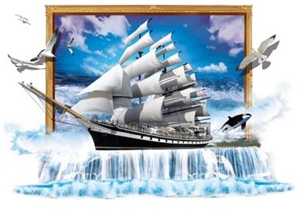 [Shijuekongjian] Zeilschip Vogels 3D Muursticker Vinyl Diy Boot Muur Poster Voor Huis Kids Kamers Woonkamer decoratie