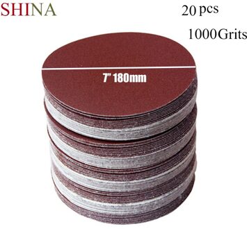 SHINA 20 stks 7 Inch 180mm Ronde Schuurpapier Schijf Zand Lakens Grit 1000 Klittenband Schuurschijf voor Sander Grutten