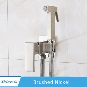 Shinesia Messing Douche Bidet Kraan Wasmachine Mixer Moslim Douche Ducha Higienica Cold & Water Mixer Kraan Vierkante Douche spray geborsteld nikkel