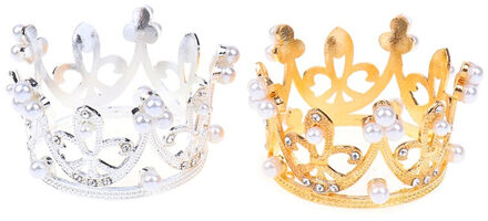 Shining Mini Crown Cake Topper Legering Parel Gelukkige Verjaardag Cake Toppers Wedding & Engagement Cake Decora Zoete Partij Decoraties Zilver