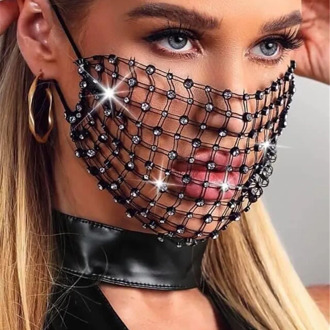 Shiny Hollow out Rhinestone Face Mask for Female Vintage Mouth Mask Popular Party Nightclub Jewelry Gift