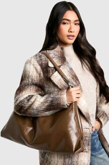 Shiny Leather Slouchy Shoulder Bag, Chocolate - ONE SIZE