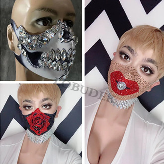 Shiny Pearls Rhinestones Crystal Mask Halloween Party Funny Props Role-Playing Stage Accessories Men Women Singer Costume