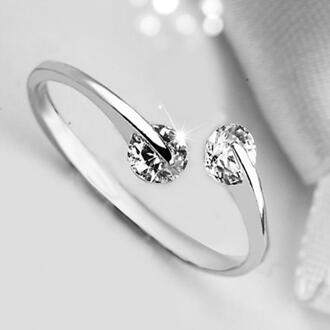 Shiny Rhinestone Ring Opening Verstelbare Grootte Ring Exquisite Shiny Eenvoudig Mode Gaan Met Sieraden zilver