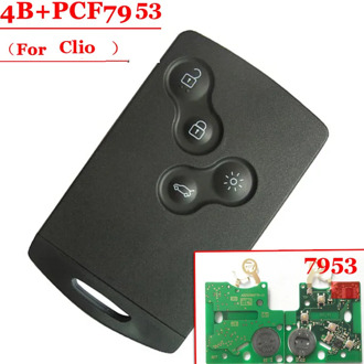 Shipping free (1 pcs ) 4 Button smart card with pcf7953 433mhz for Renault Clio Smart Card Excellent Quality