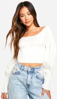 Shirred Linen Look Corset With Boning, Stone - 38