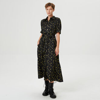 Shirt-jurk met gezwollen mouwen en lieveheersbeestje print - maat Zwart