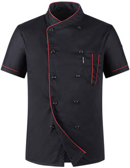 Shirt Mannen Korte Mouw Effen Kleur Stand Kraag Double-Breasted Chef Ober Uniform Losse Pocket Shirt