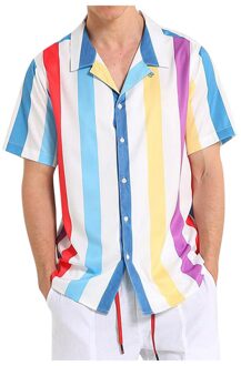 Shirt Mannen Zomer Korte Mouw Camisa Gestreepte Shirts Multicolor Top Mannen Losse Shirts Blouse Comfort Zomer Strand Overhemd XL