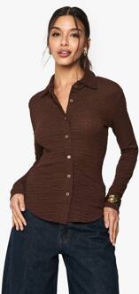 Shirt Met Textuur En Knoopsluiting, Chocolate - 40