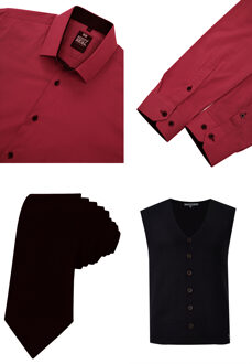 Shirt with vest and tie set of 3 Bordeaux - 2XL