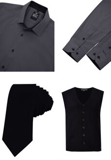 Shirt with vest and tie set of 3 Donkergrijs - 2XL