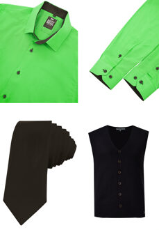 Shirt with vest and tie set of 3 Groen - 2XL