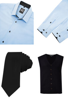Shirt with vest and tie set of 3 Lichtblauw - 4XL