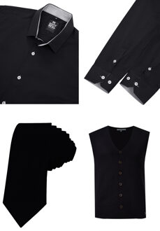 Shirt with vest and tie set of 3 - maat 2XL Zwart