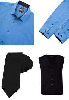 Shirt with vest and tie set of 3 - maat 4XL Blauw