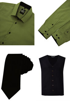 Shirt with vest and tie set of 3 - maat 4XL Kaki