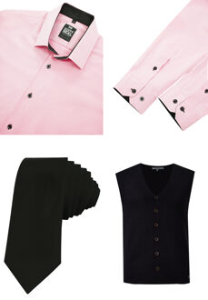 Shirt with vest and tie set of 3 - maat 4XL Roze