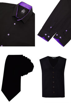 Shirt with vest and tie set of 3 - maat 6XL Zwart