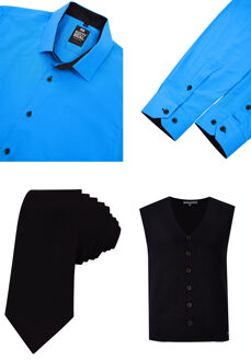 Shirt with vest and tie set of 3 - maat L Blauw