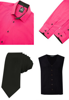 Shirt with vest and tie set of 3 - maat L Roze