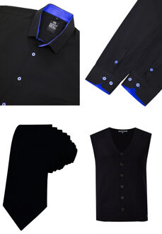 Shirt with vest and tie set of 3 - maat L Zwart