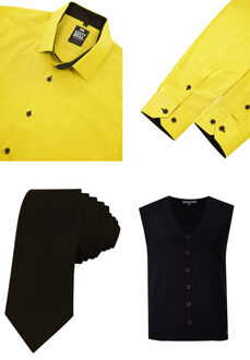Shirt with vest and tie set of 3 - maat M Geel