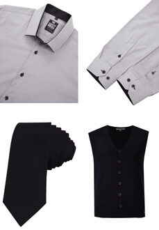 Shirt with vest and tie set of 3 - maat M Grijs