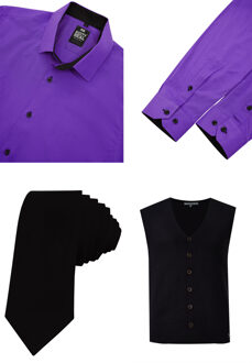Shirt with vest and tie set of 3 Paars