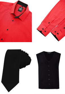 Shirt with vest and tie set of 3 Rood - 2XL