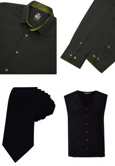 Shirt with vest and tie set of 3 Zwart - 6XL