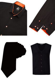 Shirt with vest and tie set of 3 Zwart - M