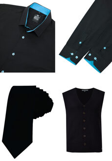 Shirt with vest and tie set of 3 Zwart - M